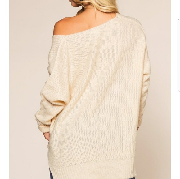 BINNIE Cream Off Shoulder Knit Sweater - Picture 3 of 4